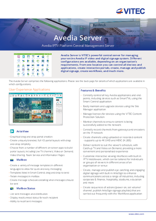 Avedia Server Software Datasheet